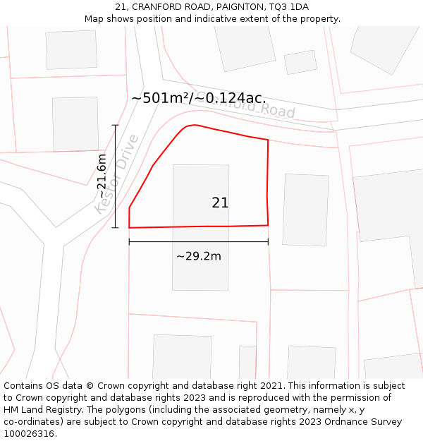 21, CRANFORD ROAD, PAIGNTON, TQ3 1DA: Plot and title map