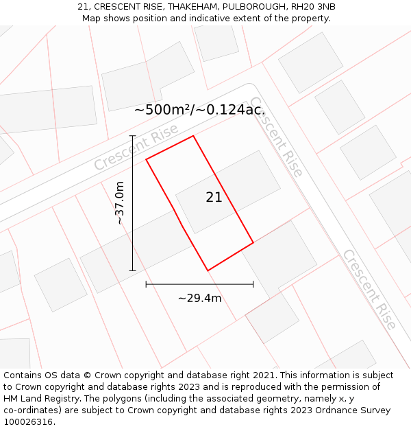 21, CRESCENT RISE, THAKEHAM, PULBOROUGH, RH20 3NB: Plot and title map