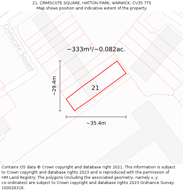21, CRIMSCOTE SQUARE, HATTON PARK, WARWICK, CV35 7TS: Plot and title map