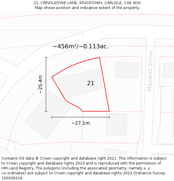 21, CRINDLEDYKE LANE, KINGSTOWN, CARLISLE, CA6 4DA: Plot and title map