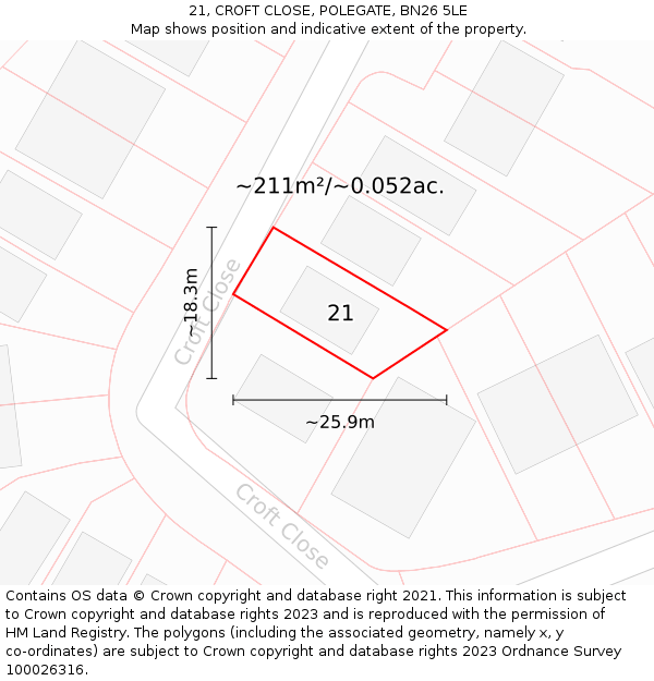 21, CROFT CLOSE, POLEGATE, BN26 5LE: Plot and title map