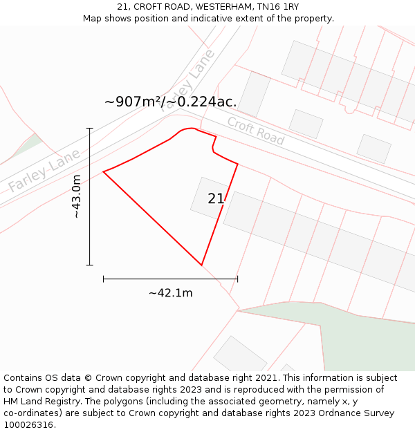 21, CROFT ROAD, WESTERHAM, TN16 1RY: Plot and title map