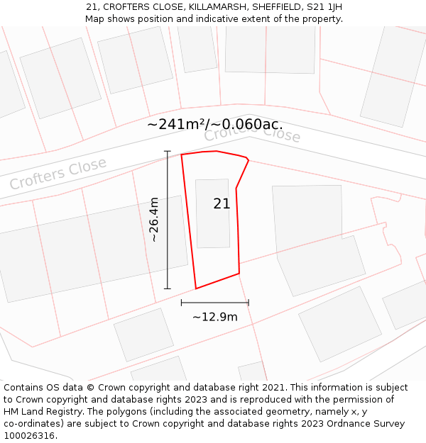 21, CROFTERS CLOSE, KILLAMARSH, SHEFFIELD, S21 1JH: Plot and title map