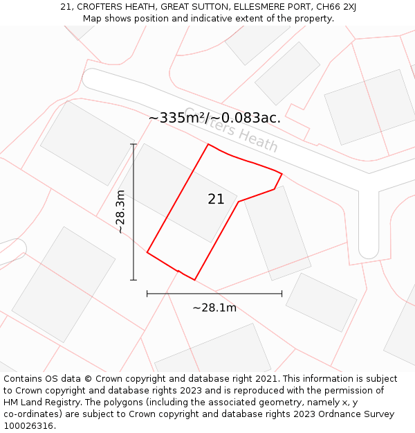 21, CROFTERS HEATH, GREAT SUTTON, ELLESMERE PORT, CH66 2XJ: Plot and title map
