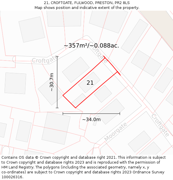 21, CROFTGATE, FULWOOD, PRESTON, PR2 8LS: Plot and title map