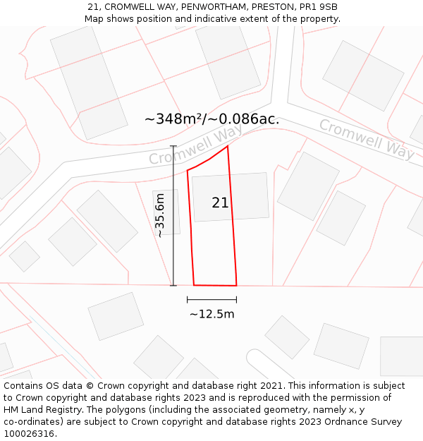 21, CROMWELL WAY, PENWORTHAM, PRESTON, PR1 9SB: Plot and title map