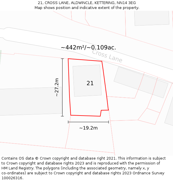 21, CROSS LANE, ALDWINCLE, KETTERING, NN14 3EG: Plot and title map