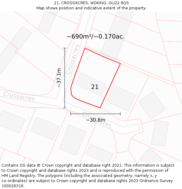 21, CROSSACRES, WOKING, GU22 8QS: Plot and title map