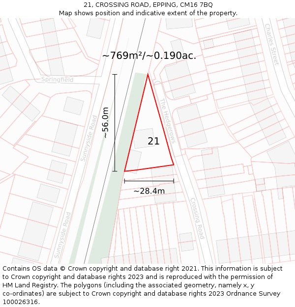21, CROSSING ROAD, EPPING, CM16 7BQ: Plot and title map