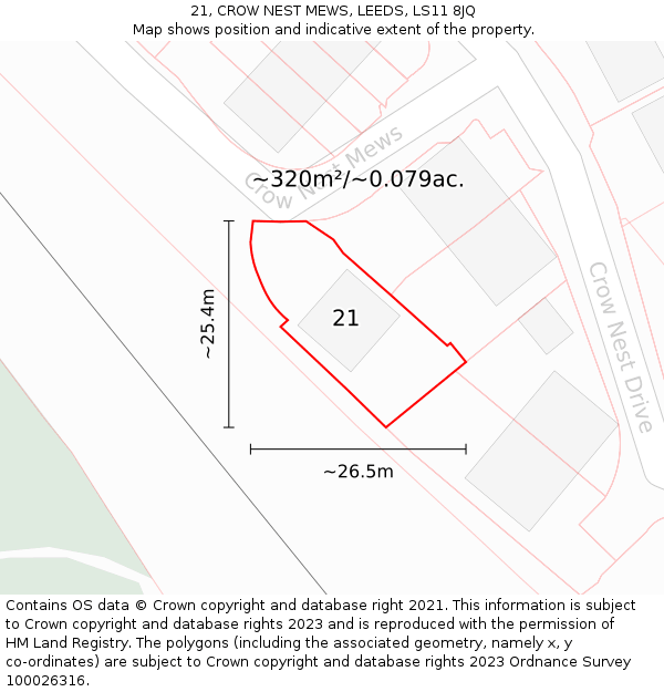 21, CROW NEST MEWS, LEEDS, LS11 8JQ: Plot and title map