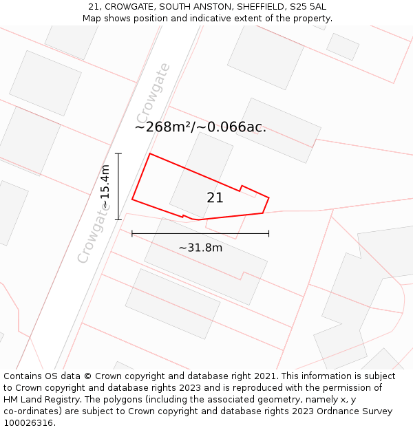 21, CROWGATE, SOUTH ANSTON, SHEFFIELD, S25 5AL: Plot and title map