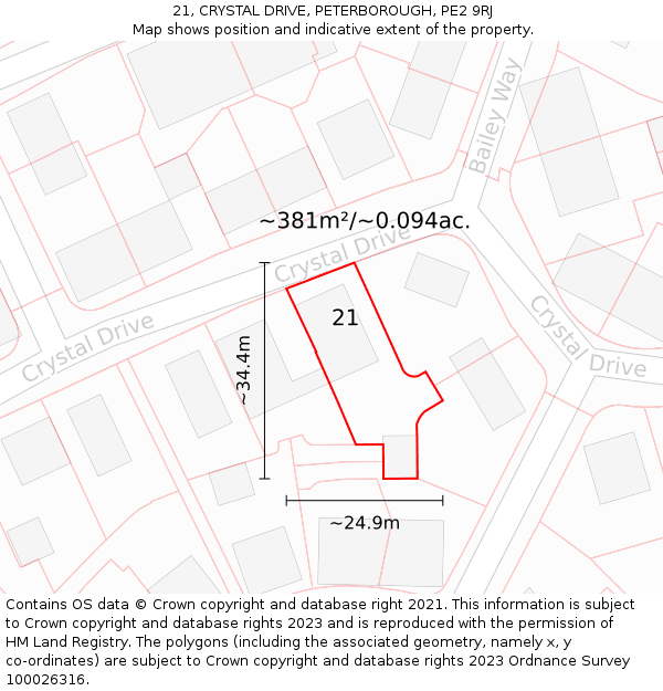 21, CRYSTAL DRIVE, PETERBOROUGH, PE2 9RJ: Plot and title map