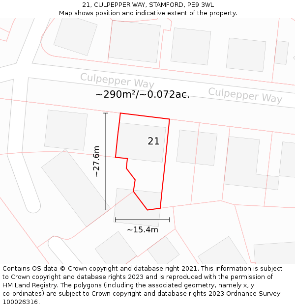 21, CULPEPPER WAY, STAMFORD, PE9 3WL: Plot and title map