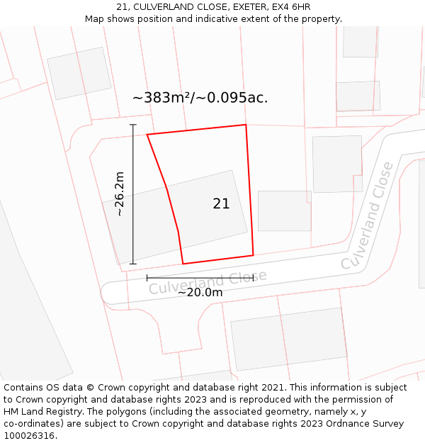 21, CULVERLAND CLOSE, EXETER, EX4 6HR: Plot and title map