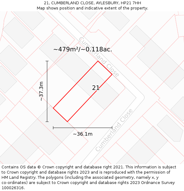 21, CUMBERLAND CLOSE, AYLESBURY, HP21 7HH: Plot and title map