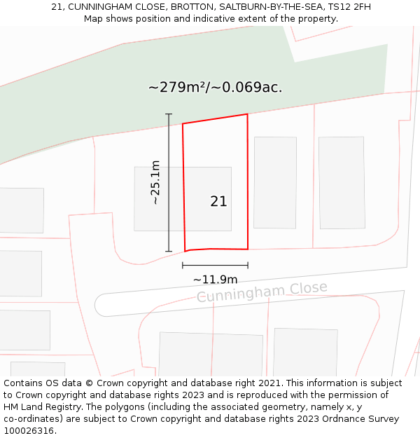 21, CUNNINGHAM CLOSE, BROTTON, SALTBURN-BY-THE-SEA, TS12 2FH: Plot and title map