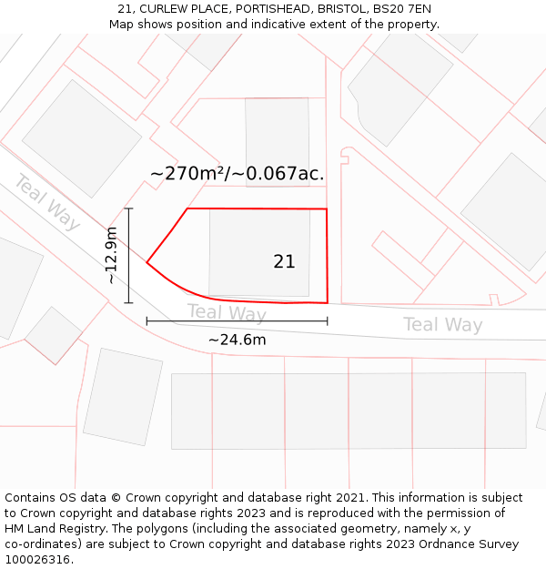 21, CURLEW PLACE, PORTISHEAD, BRISTOL, BS20 7EN: Plot and title map