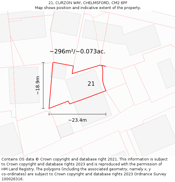 21, CURZON WAY, CHELMSFORD, CM2 6PF: Plot and title map