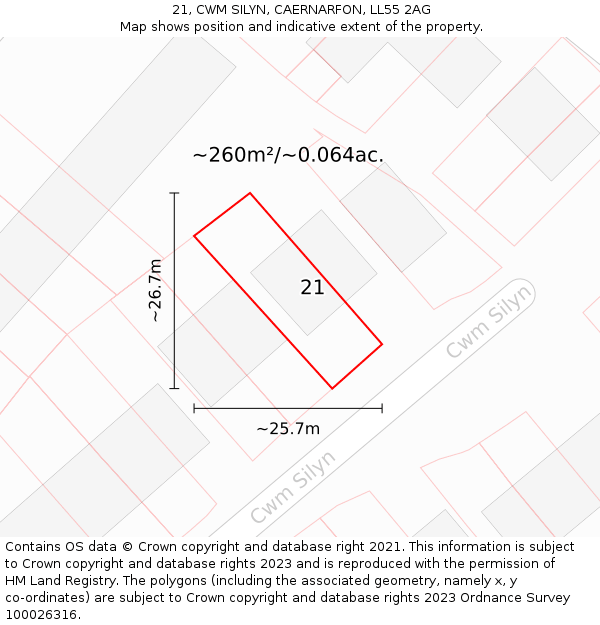 21, CWM SILYN, CAERNARFON, LL55 2AG: Plot and title map