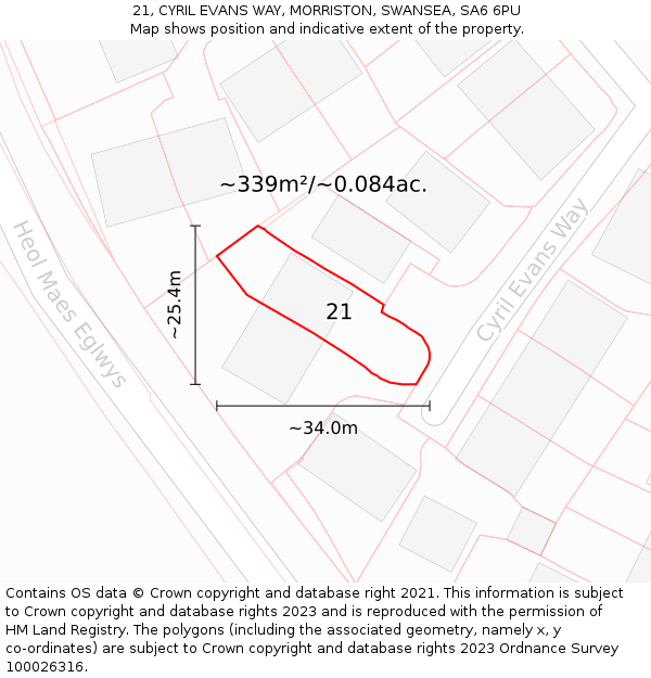 21, CYRIL EVANS WAY, MORRISTON, SWANSEA, SA6 6PU: Plot and title map