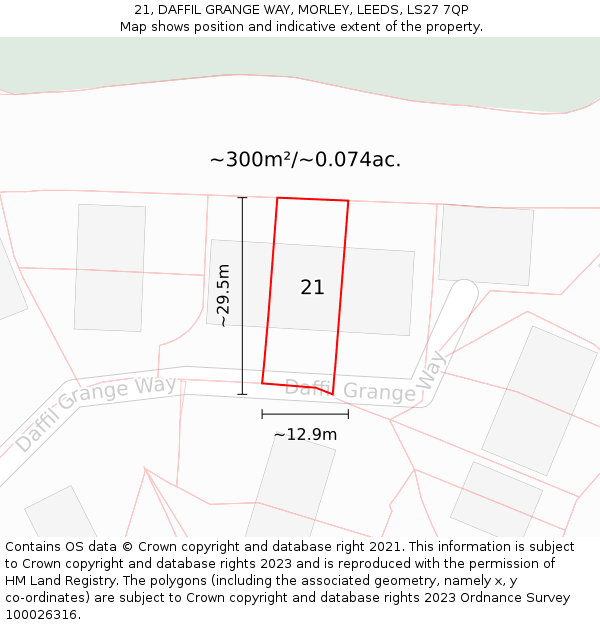 21, DAFFIL GRANGE WAY, MORLEY, LEEDS, LS27 7QP: Plot and title map