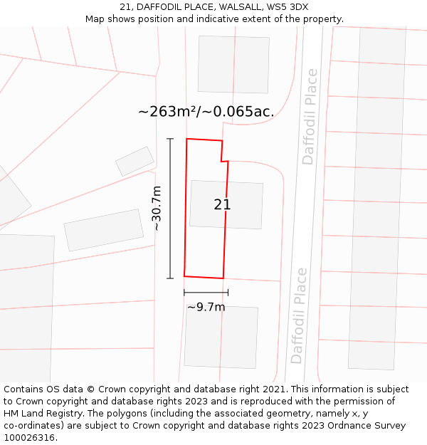 21, DAFFODIL PLACE, WALSALL, WS5 3DX: Plot and title map