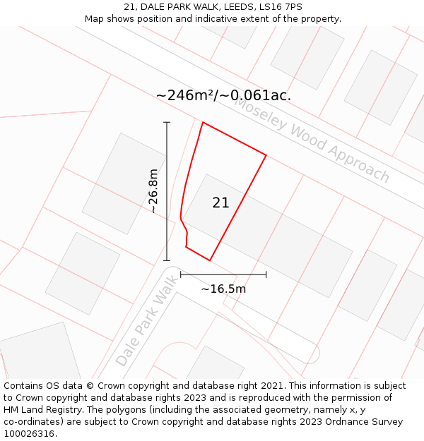 21, DALE PARK WALK, LEEDS, LS16 7PS: Plot and title map