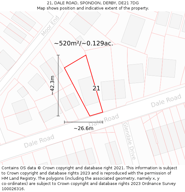 21, DALE ROAD, SPONDON, DERBY, DE21 7DG: Plot and title map