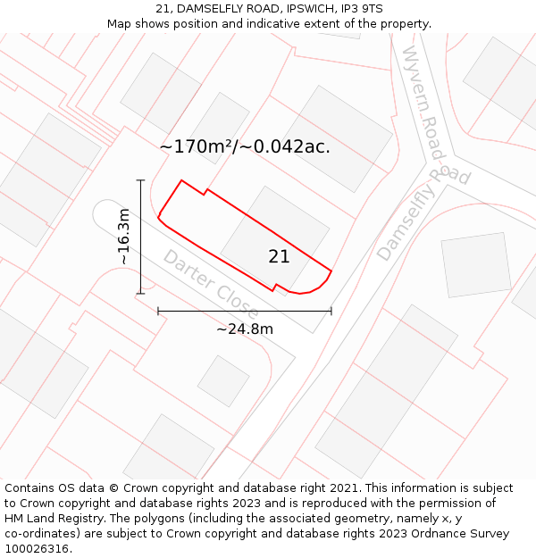 21, DAMSELFLY ROAD, IPSWICH, IP3 9TS: Plot and title map
