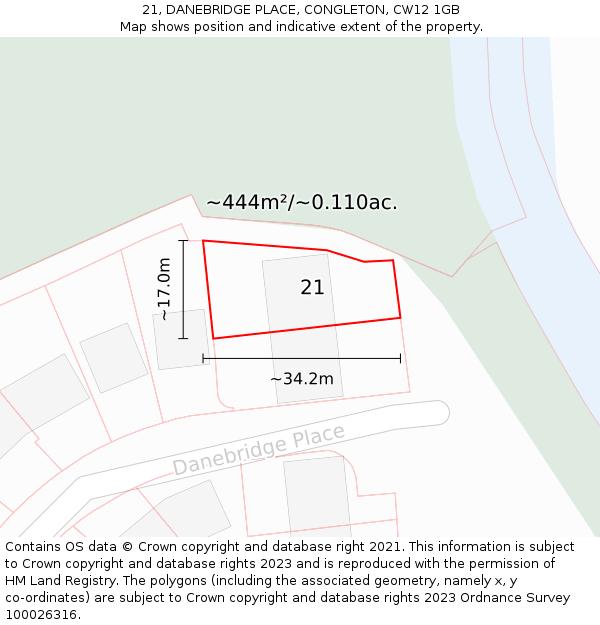 21, DANEBRIDGE PLACE, CONGLETON, CW12 1GB: Plot and title map