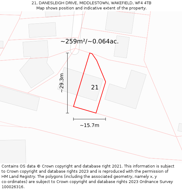 21, DANESLEIGH DRIVE, MIDDLESTOWN, WAKEFIELD, WF4 4TB: Plot and title map