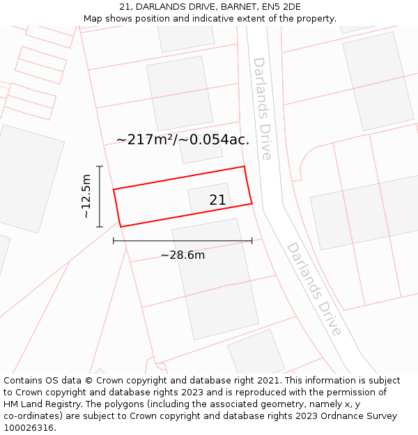 21, DARLANDS DRIVE, BARNET, EN5 2DE: Plot and title map