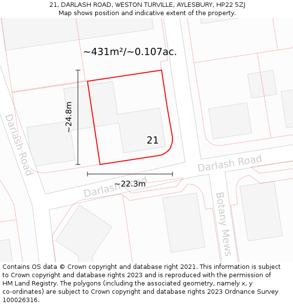 21, DARLASH ROAD, WESTON TURVILLE, AYLESBURY, HP22 5ZJ: Plot and title map