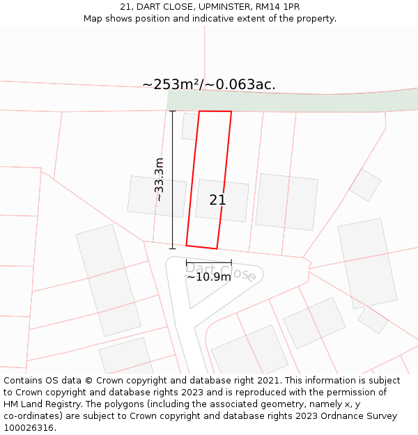 21, DART CLOSE, UPMINSTER, RM14 1PR: Plot and title map