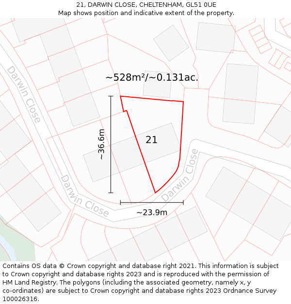 21, DARWIN CLOSE, CHELTENHAM, GL51 0UE: Plot and title map