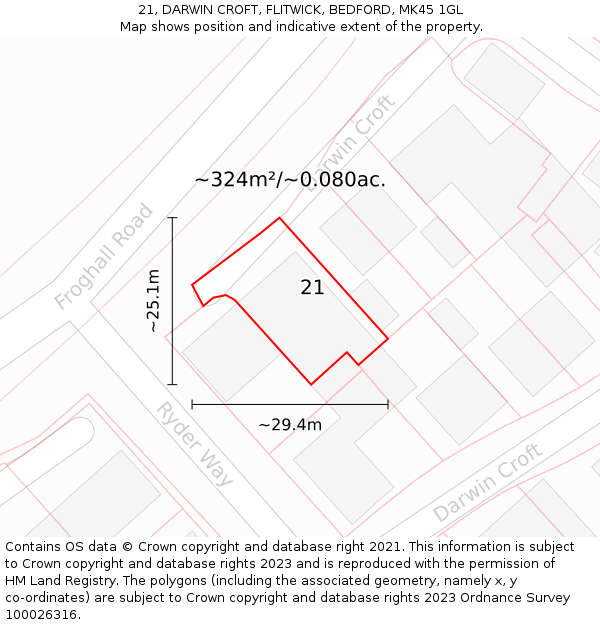 21, DARWIN CROFT, FLITWICK, BEDFORD, MK45 1GL: Plot and title map