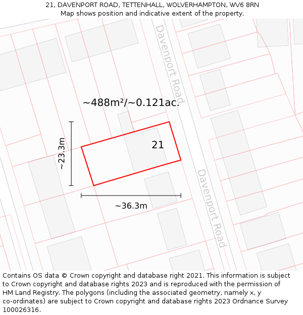 21, DAVENPORT ROAD, TETTENHALL, WOLVERHAMPTON, WV6 8RN: Plot and title map