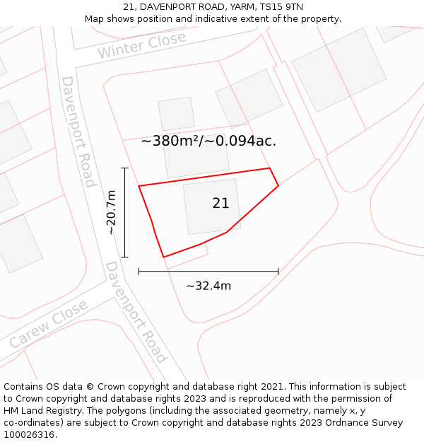 21, DAVENPORT ROAD, YARM, TS15 9TN: Plot and title map