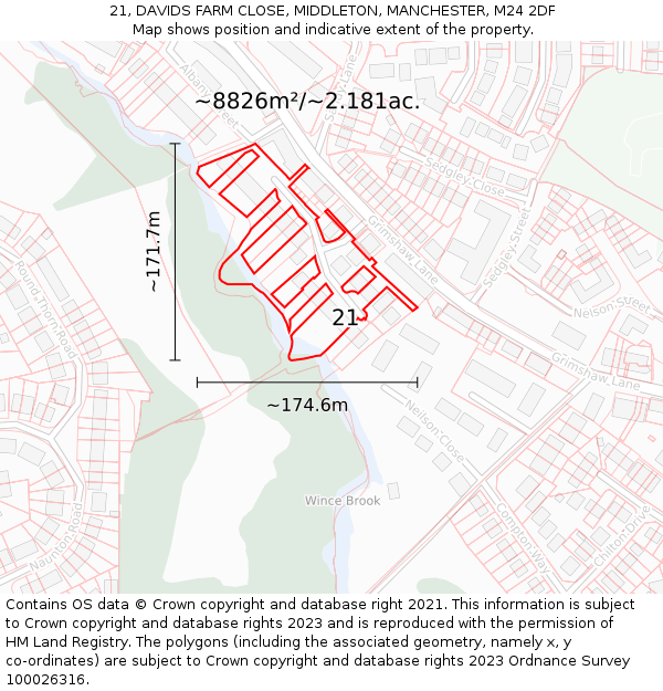 21, DAVIDS FARM CLOSE, MIDDLETON, MANCHESTER, M24 2DF: Plot and title map