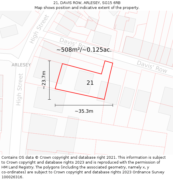 21, DAVIS ROW, ARLESEY, SG15 6RB: Plot and title map