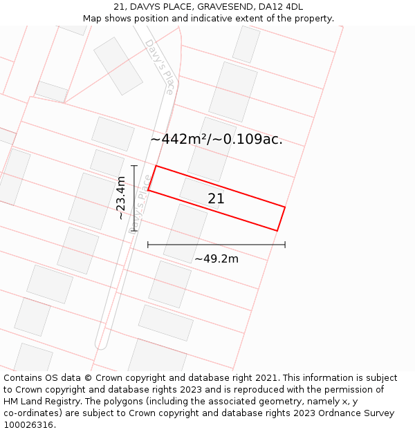 21, DAVYS PLACE, GRAVESEND, DA12 4DL: Plot and title map