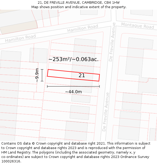 21, DE FREVILLE AVENUE, CAMBRIDGE, CB4 1HW: Plot and title map