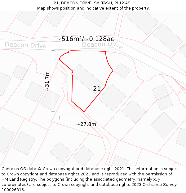 21, DEACON DRIVE, SALTASH, PL12 4SL: Plot and title map