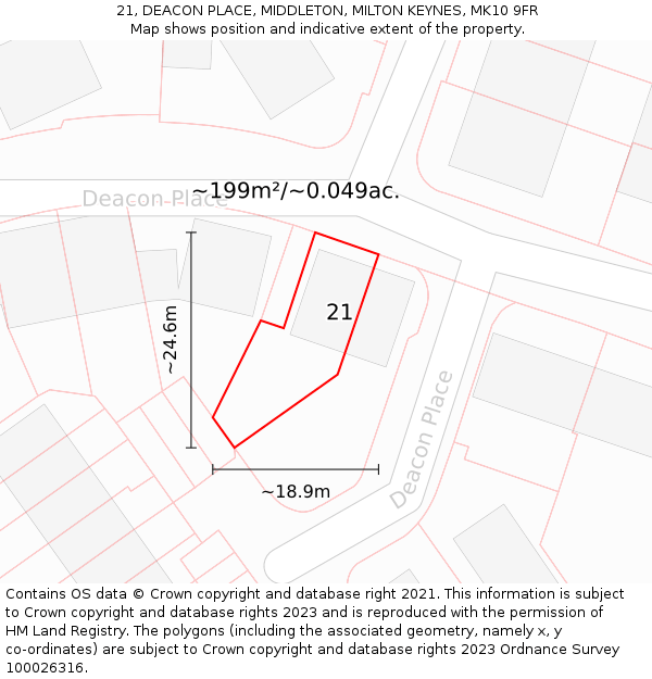 21, DEACON PLACE, MIDDLETON, MILTON KEYNES, MK10 9FR: Plot and title map