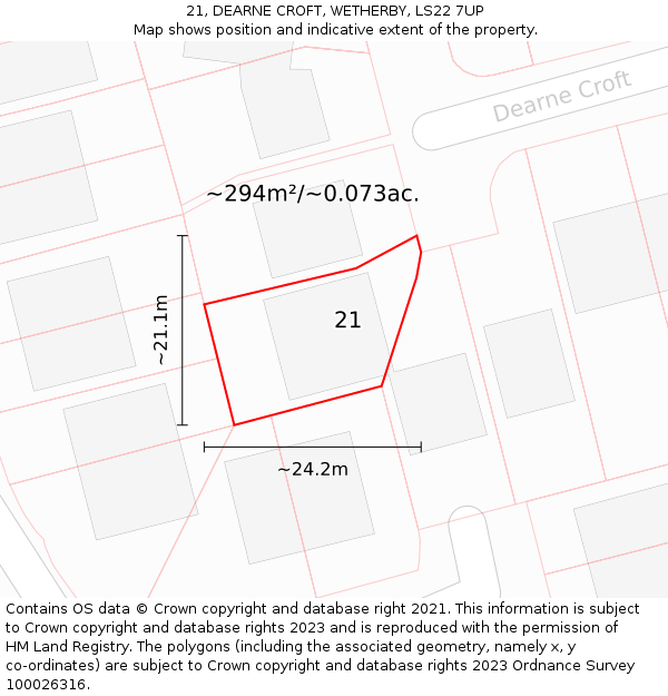 21, DEARNE CROFT, WETHERBY, LS22 7UP: Plot and title map