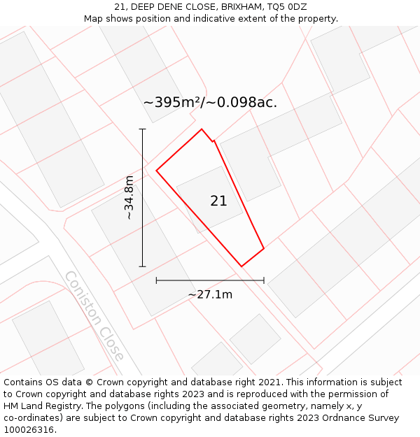 21, DEEP DENE CLOSE, BRIXHAM, TQ5 0DZ: Plot and title map