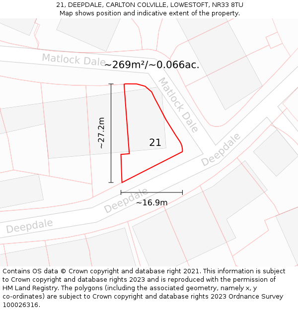 21, DEEPDALE, CARLTON COLVILLE, LOWESTOFT, NR33 8TU: Plot and title map