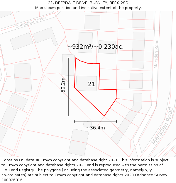 21, DEEPDALE DRIVE, BURNLEY, BB10 2SD: Plot and title map
