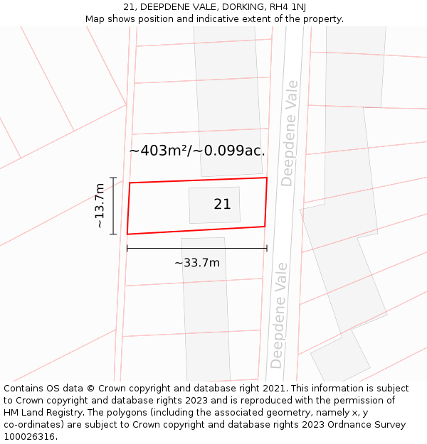 21, DEEPDENE VALE, DORKING, RH4 1NJ: Plot and title map