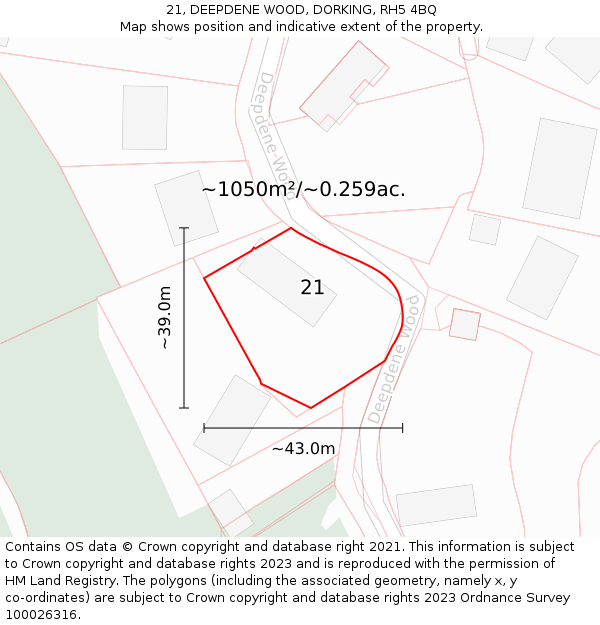 21, DEEPDENE WOOD, DORKING, RH5 4BQ: Plot and title map
